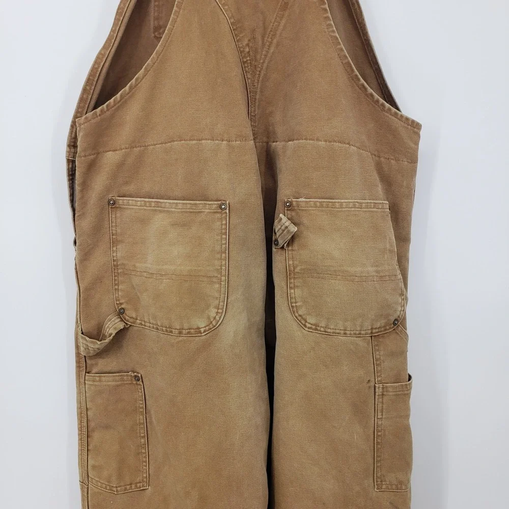 Vintage Carhartt Thrashed Duck Canvas Quilted Lined Bib Overalls 42x34 Distress